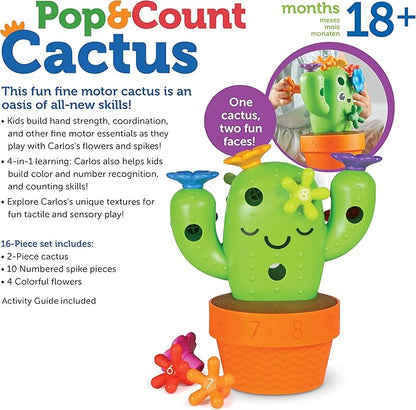 Learning Resources Carlos the Pop & Count Cactus - 16 Pieces, Age 18+ Months Toddler Learning Toys, Preschool Toys, Educational Toys for Kids