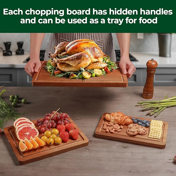 Wood Cutting Boards for Kitchen, Acacia Wooden Cutting Board Set, Charcuterie