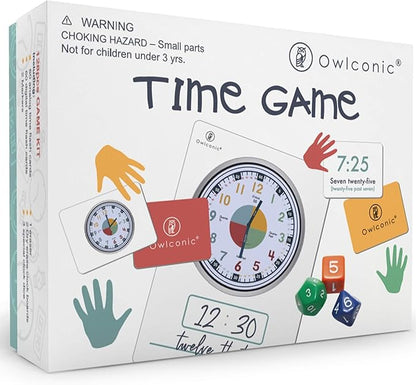 OWLCONIC Learning Time Game - 128 Piece Teaching Aid to Help Kids Learn Analog and Digital Time - Educational Resource Toy for Children - Kindergarten Homeschool Supplies