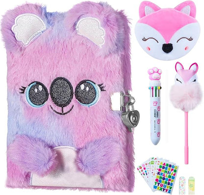 Girls Diary with Lock,Journal for Kids with Bookmarks Sticky Notes Pom Pom Pen Notebook for Writing and Drawing 160 Lined Pages Diary for Girls ages 6-8
