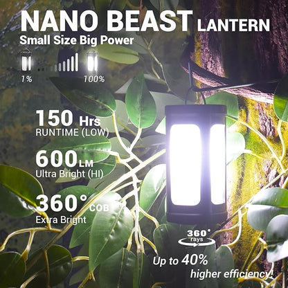 Camping Lantern Rechargeable 150Hr Runtime, 600LM Ultra Bright 360° COB Camping Light, IPX7 Waterproof 2900mAh Power Bank, Portable Emergency Flashlight for Hiking Power Outage Survival Gear