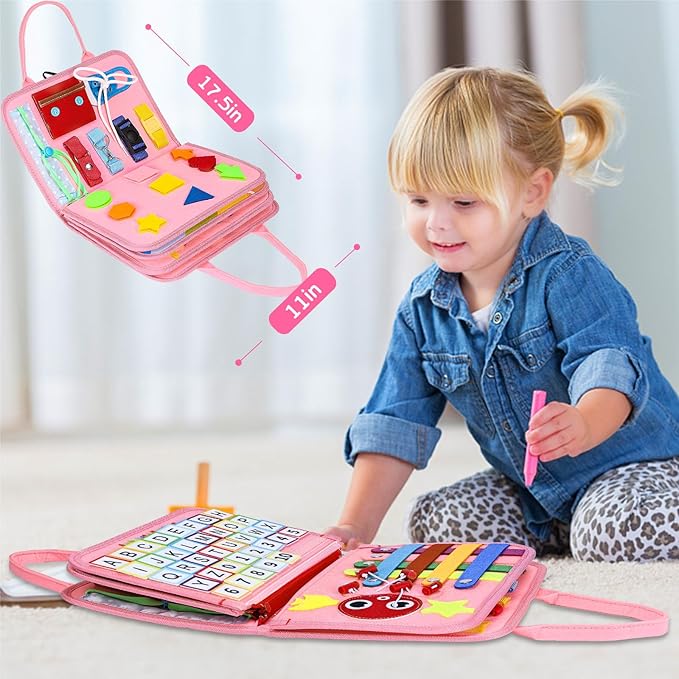 Esjay Toddler Busy Board Montessori Toys for Girls, Sensory Board Educational Activities for Learning Fine Motor Skills, Birthday Gifts for Girls Toddlers, Travel Toys for Airplane Car, Fairy Horse