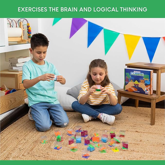 BONNYCO Brain Teaser Puzzles Cubes Kids Party Favors Pack 30 Pinata Goodie Bags Stuffers for Kids 3-5 4-8, Return Gifts for Birthday Party | Mini Puzzle Games, Classroom Prizes | Rewards Stocking