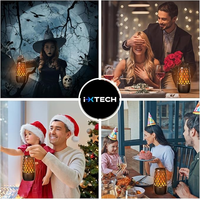 IXTECH Outdoor Bluetooth Speaker Waterproof Wireless Portable Speaker with LED Flame Lights Linkable Torch Lantern for Party Pool Camping Halloween Christmas Birthday Gift 2 Pack