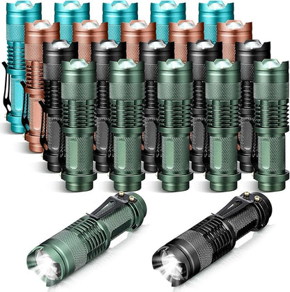 Fumete 20 Pieces LED Flashlight Mini 3 Mode Tactical Torch Small Water Resistant Pocket Flash Light Adjustable Focus Light Pen for Men, Father, Indoor Outdoor Hiking(Multicolor 2)