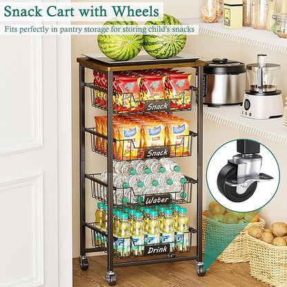 Kitchen Storage Cart with Wheels, 5-Tier Metal Utility Rolling Cart Fruit