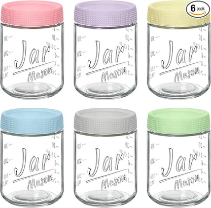 6-Pack 16oz Overnight Oats Containers with Airtight Lids - Glass Mason Jars with Measurement Marks for Yogurt, Meal Prep & Chia Pudding, Stackable & Leakproof