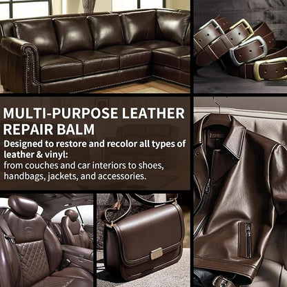Leather Recoloring Balm and Scratch Repair Kit, Dark Brown Leather Restorer for Couches, Furniture, Car Seats, Leather Paint & Stain for Sofa, Chairs, Bags, and More