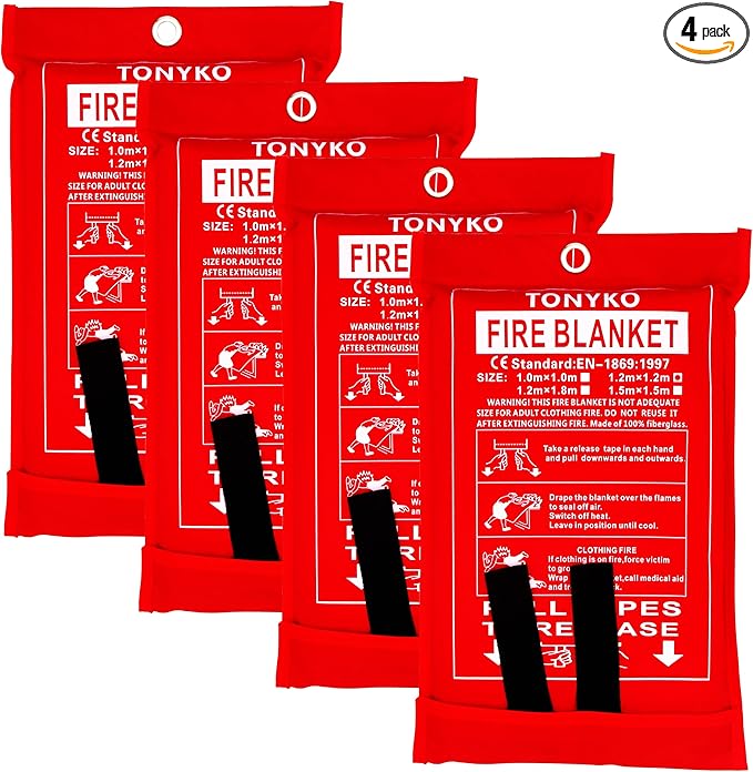 TONYKO 3.9 x 3.9ft Fiberglass Fire Blanket for Emergency Surival, Flame Retardant Protection and Heat Insulation (White-4PACK)