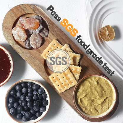 Artena 6oz Turquoise Solid Ceramic Chips and Dip Serving Platter with Acacia Wooden Tray, 4.5inch Glazing Small Serving Bowls/Dipping Dishes for Condiments,Side Dishes, Dipping, Pre, Dessert, Salsa