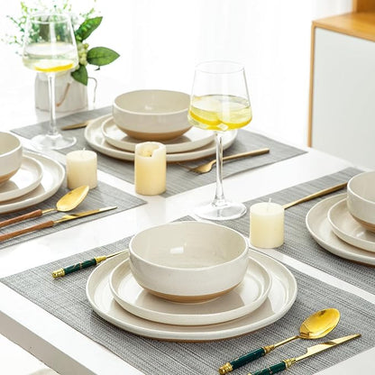 AmorArc Ceramic Dinnerware Sets, Handpainted Plates and Bowls Set with Rustic Terracotta Underside, Scratch Resistant Stoneware Dishes Set, Dishwasher & Microwave Safe
