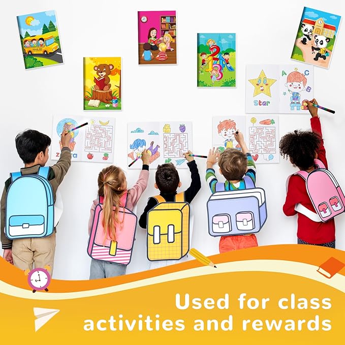 BenLouis 12 Preschool Kindergarten Mini Coloring Books Kids with 12 Stacking Crayons Graduation Party Favors Small Activity Books Bulk for Kids Birthday Return Party Gift Goodie Bag Stuffers