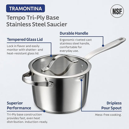 Tramontina Tempo Tri-Ply Base Stainless Steel 4-Quart Sauce Pan