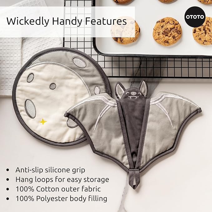 New - OTOTO Batlicious Oven Mitts and Pot Holders Sets - Heat Resistant Trivets