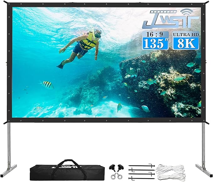 Projector Screen and Stand, JWSIT 135 inch Outdoor Movie Screen-Upgraded 3