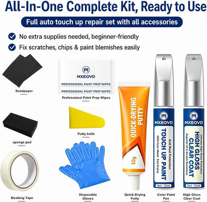 Ingot Silver Metallic UX Touch Up Paint Compatible with Ford, All in One Car Scratch Repair Kit with Primer Putty & Clear Coat, Complete Sanding Tools Set for Scratches Chips Nicks