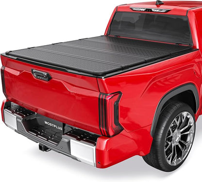 MOSTPLUS Quad Fold Hard Truck Bed Tonneau Cover Compatible with 2007-2013 Toyota Tundra Fleetside w/OE Rail System 5.5 FT 66.7 inch -4 Fold Aluminum Bed Cover