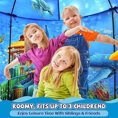 Ocean Kids Play Tent Princess Toys Under Water Kids Tent Mermaid Playhouse Indoor for Girls Toddler Tents Inside Sensory Play House Ages 3-5,4-7 as Birthday Gift