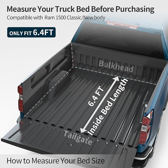 OEDRO Quad Fold Hard Truck Bed Tonneau Cover Fit for Dodge Ram 1500 (Inclu. Classic & New) 2002-2026, Fits for Dodge Ram 2500 3500 2003-2026 with 6.4ft Bed w/o Ram Box, Black