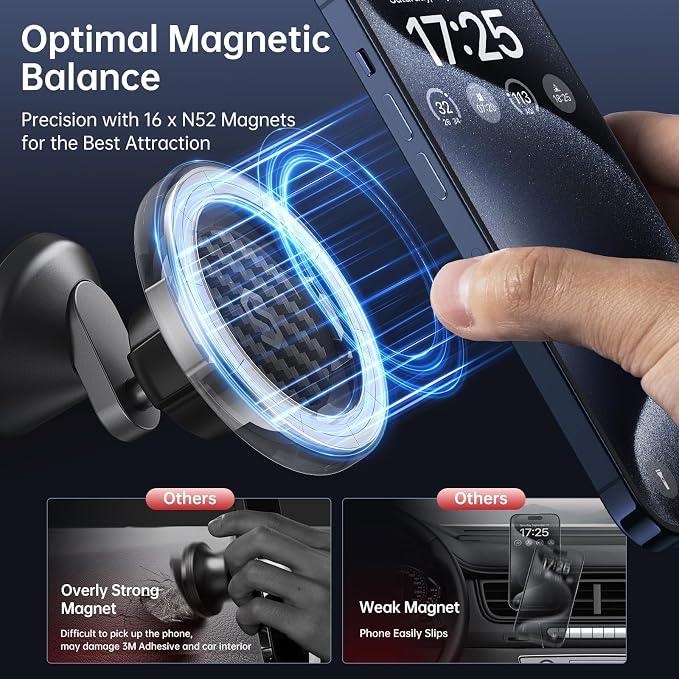 SYNCWIRE MagSafe Car Mount - Flexible Rotation Magnetic Phone Holder for Dash, Strong Magnets, Universal Compatible iPhone, Samsung, Pixel - MagSafe Car Accessories