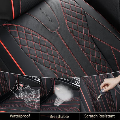 FLORICH Leather Seat Covers Car Seat Cover Front and Rear Seat Cover 5 Seats Automotive Seat Covers Waterproof Seat Covers for Cars Universal Fit for Most Cars SUV Trucks, Black&Red Line