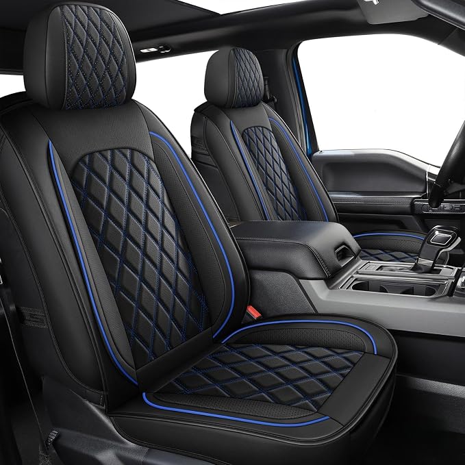MIROZO Dodge Ram Seat Covers Full Set –Waterproof Truck Seat Covers Leather Car Seat Protector Fits 2009-2026 Ram 1500/2500/3500 Crew Quad Regular Cab Pickup with Split Flat Bench 40/60,Black and Blue