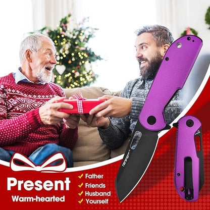 TONIFE Galaxy Mini Folding Knife with D2 Steel Blade and Aluminum Handle, EDC Pocket Tool for Camping, Hiking, and Survival (Purple)