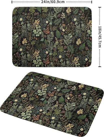 Black Green Botanical Dish Drying Mat