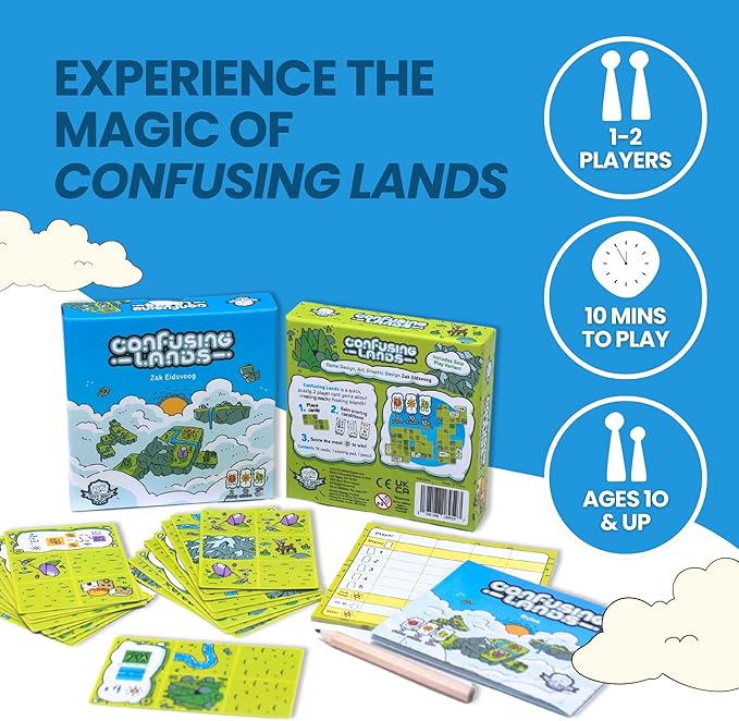 Confusing Lands | Whimsical Themed Travel Size Board Game You Can Play Anywhere | Strategic Card Placement Game | Solo Board Game | 1-2 Players, Ages 12+ | Easy to Learn and Play | Tiny Game Series