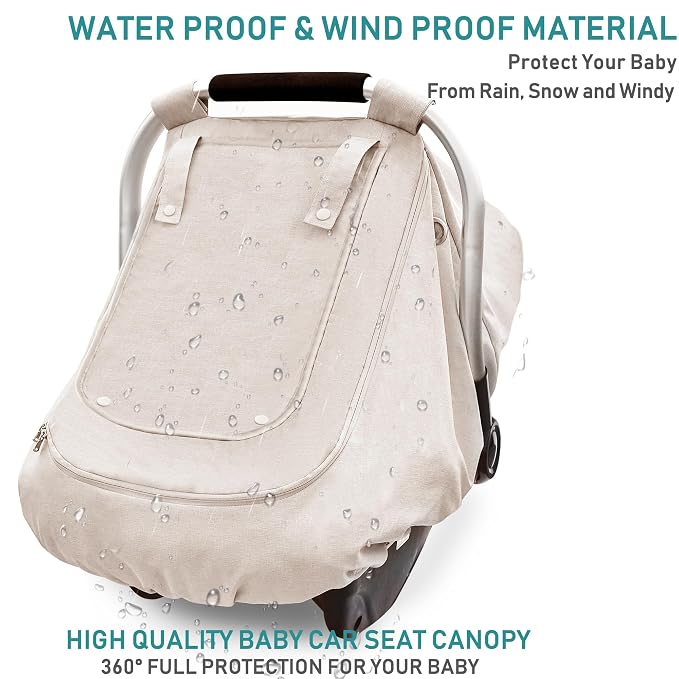 Waterproof Baby Car Seat Cover，YVMVDV Patented Cold Weather Carseat Cover for Babies,Infant Car Seat Cover Canopy for Boy Girls, Keeps Babies Warm and Cozy (Beige)