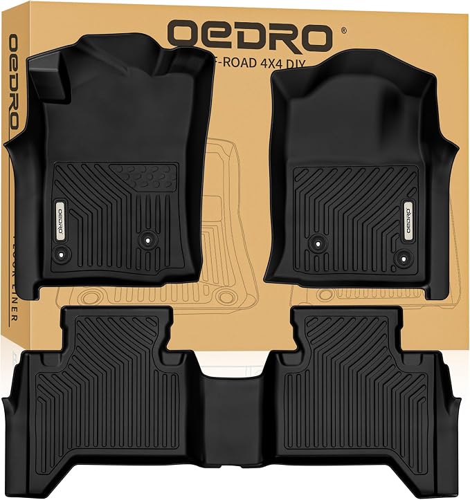 OEDRO Floor Mats Fit for Toyota Tacoma Double Cab 2005-2015, TPE All Weather Custom Fit Tacoma Car Mats, Front & 2nd Seat 2 Row Floor Liner Set, Black
