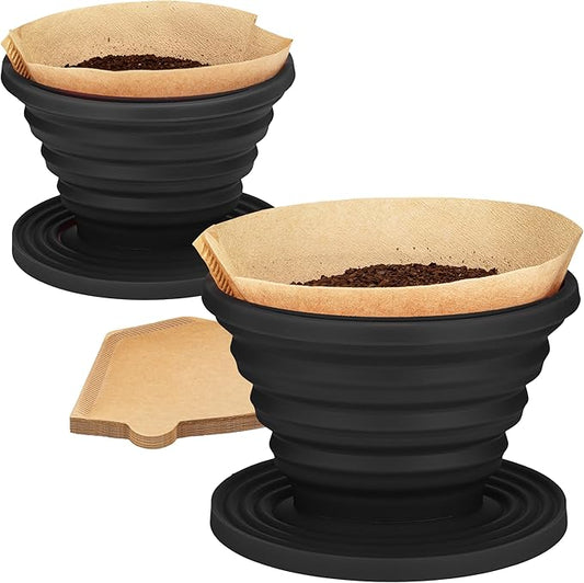 COLETTI Sierra Camping Pour Over Coffee Dripper ??Collapsible Pour Over Coffee Dripper ??Includes Pack of Paper Filters [Black, Pack of 2]