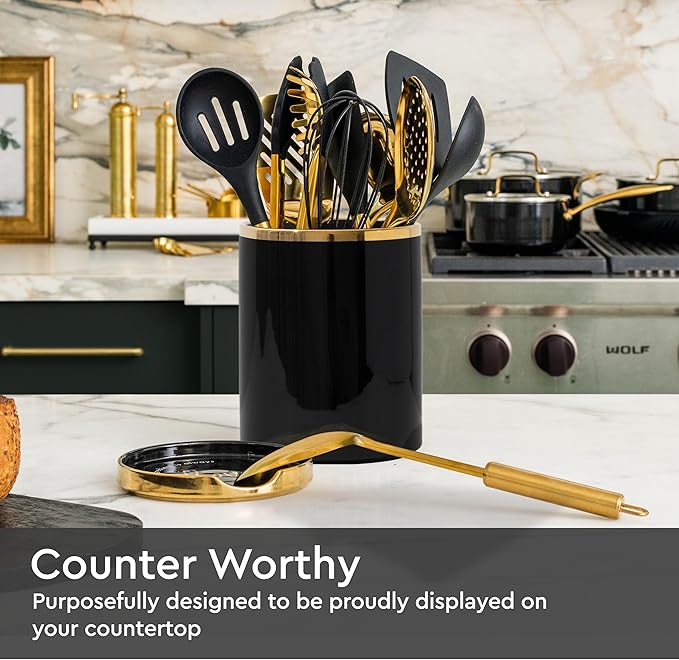 STYLED SETTINGS Black and Gold Utensil Holder