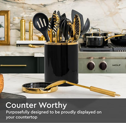 STYLED SETTINGS Black and Gold Utensil Holder