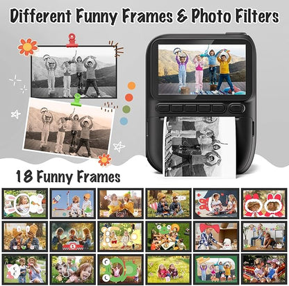 Instant Print Camera for Kids, 3.0" HD 1080P Digital Video Cameras with 3 Rolls of Printer Paper for Toddler, Birthday Gifts Toy for Girls Boys with 32GB SD Card (3.0 Style, Black)