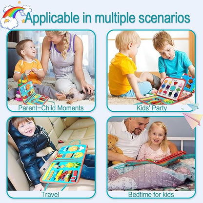Busy Board for 1 Year Old Sensory Toys for Toddlers 1-3 Montessori Learning Busy Book for Boys Girls Preschool Toys Gift (Green)
