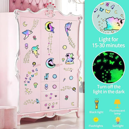 Glow in The Dark Fairy Star Wall Stickers, Neon Fantasy Elf Butterfly Wall Decal for Girls Room, Baby Girl Boy Bedroom Ceiling Nursery Decoration