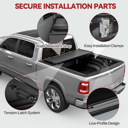YITAMOTOR Low-Profile Hard Tri-Fold Truck Bed Tonneau Cover Compatible with Dodge Ram 1500 2009-2024 (19-24 Classic) with 6.4 ft Bed Without Rambox