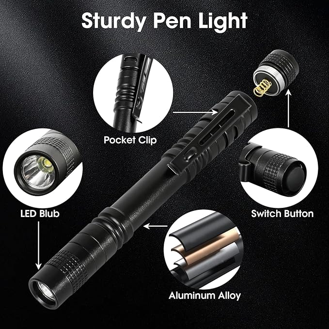 Pen Light Flashlight 2Pcs, LED Small Mini Pen Lights for Home, Emergency, Handheld Pocket Flashlights with Clip for Outdoor,Camping, IPX4 Waterproof Inspection Pen Flashlights