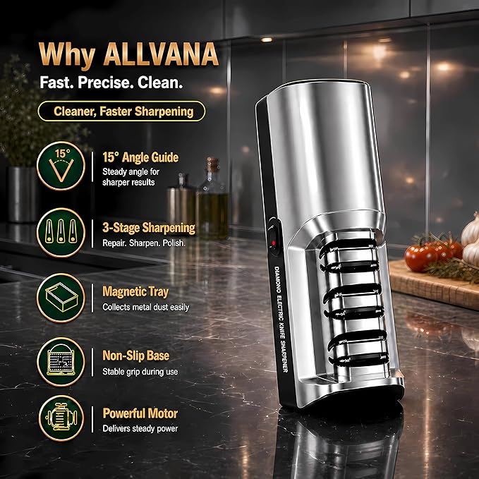 Electric Knife Sharpener for Kitchen, 3-Stage Professional Kitchen Knife