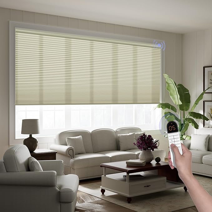 Boolegon Motorized Blinds with Remote, Light Filtering Smart Blinds, Automatic