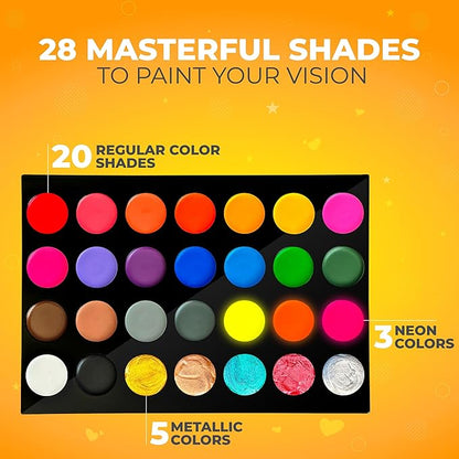 Face Painting Kit for Kids - 28 Colors Professional Face Paint Kit, Non-Toxic and Hypoallergenic, Stencils, Book, Halloween Makeup Kit - Safe and Easy to Use Face Paint Kit for Kids