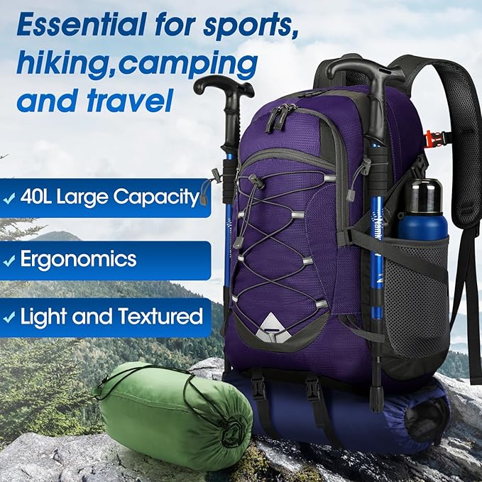 IGOLUMON Hiking Backpack 40L Packable Lightweight Camping Backpack Men Women Waterproof Hiking Daypack Outdoor Travel Daypack