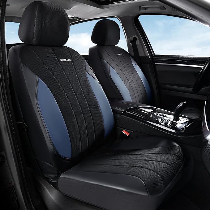 Coverado Seat Covers for Car, Leather Automotive Car Seat Covers 5 Seats, Mesh Breathable Auto Seat Protectors, Driver Seat Covers Universal Fit for SUV, Truck, Vans, Sedan