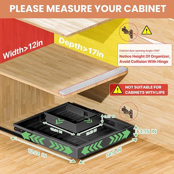 2 Pack Pull out Cabinet Organizer, Width Depth,