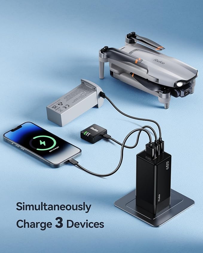 Ruko 65W USB C Charger, 3 Port International Travel Charger Kit, GaN Fast