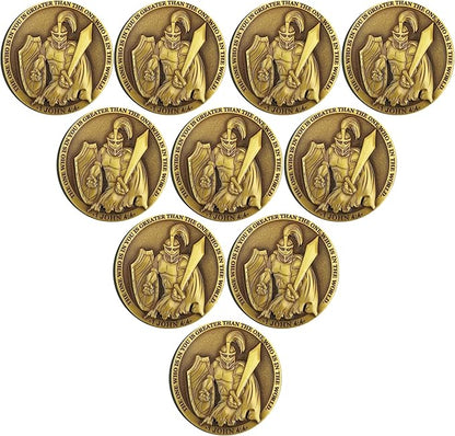 Faith-Forged Knight Christian Challenge Coin I Can Do All Thing Through Christ Bible Verses Pocket Hug Token (Pack of 10)