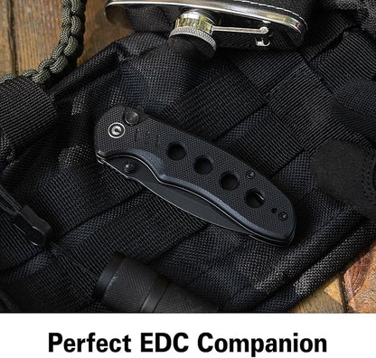 CIVIVI Triptych Folding Pocket Knife, 2.97" 14C28N Blade G10 Handle with Reversible Clip, Button Lock Knife for EDC Camping Hiking C23085B-1, Black