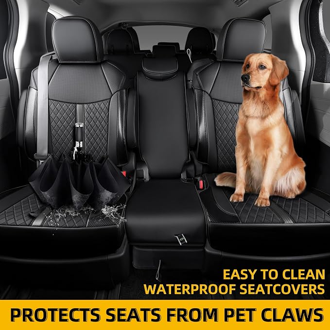Custom Fit Sienna Seat Covers for 2021-2026 Toyota Sienna LE XLE 8-Seat, Waterproof Faux Leather Full Set Airbag Compatible 3-Row Car Seat Protectors (Black)