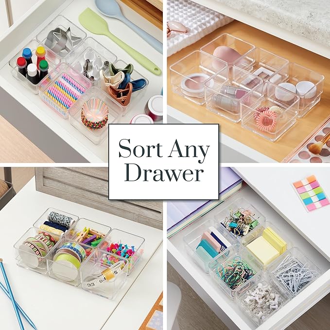 STORi SimpleSort 3-Piece Stackable Clear Drawer Organizer Set | 9" x 6" x 2"